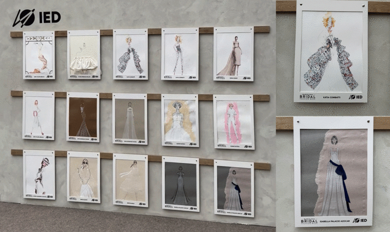 Fashion wall con 15 ilustraciones de diseños de vestidos de novias