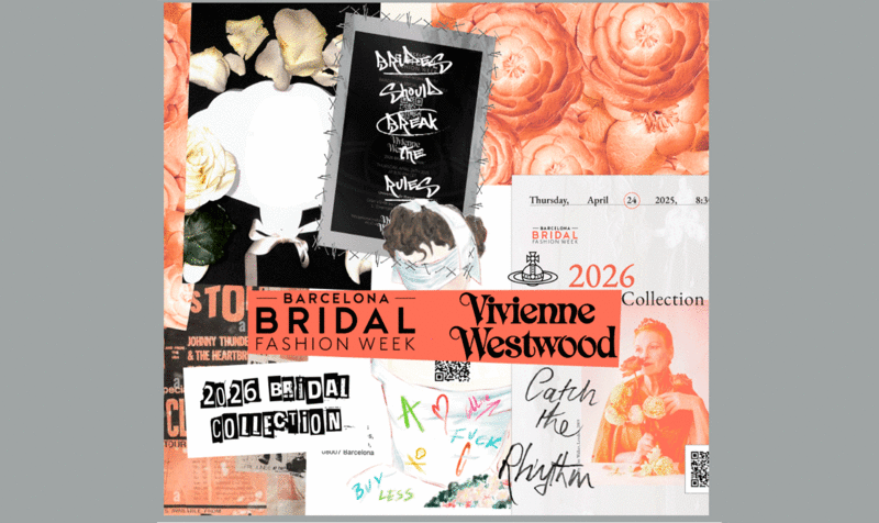 Moodboard a modo de invitación a un desfile de moda con imágenes de flores y letras manuscritas en tonos rosa, blanco y negro