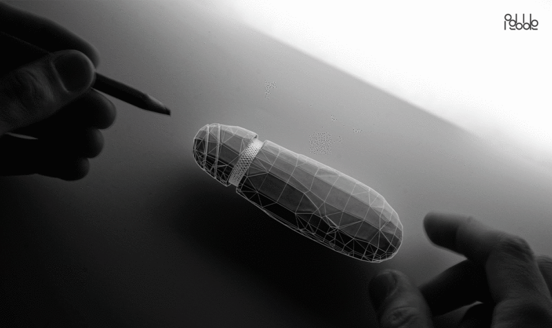Imagen en blanco y negro de un dispositivo portátil con ángulos marcados en líneas blancas