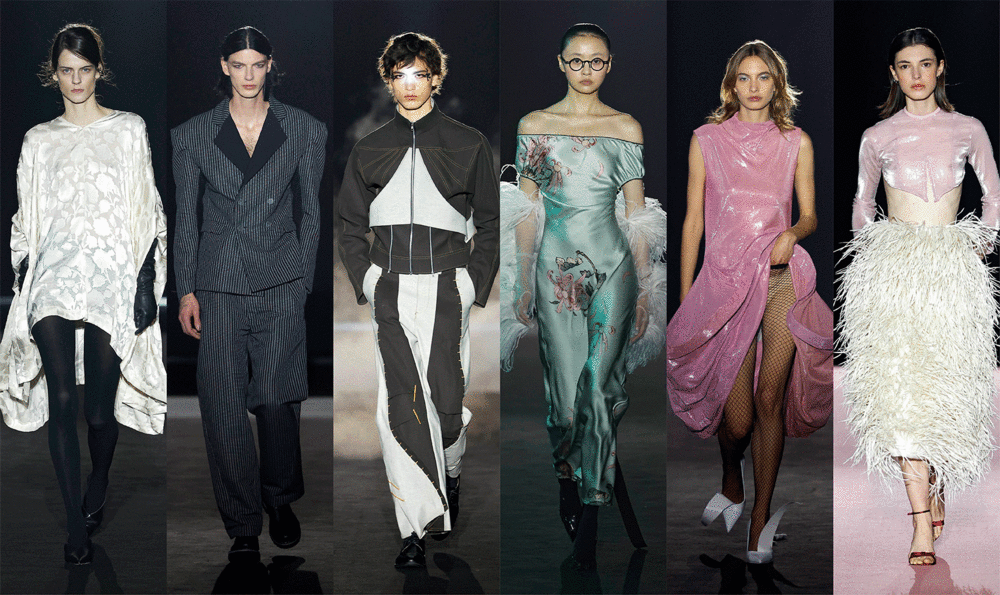 6 modelos luciendo looks de diseñadores del IED Barcelona en la pasarela 080 Barcelona Fashion (abril 2025)