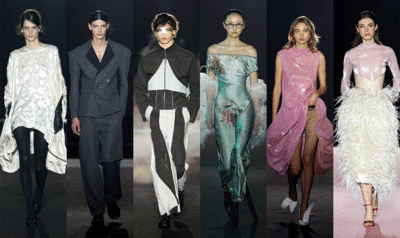 6 modelos luciendo looks de diseñadores del IED Barcelona en la pasarela 080 Barcelona Fashion (abril 2025)