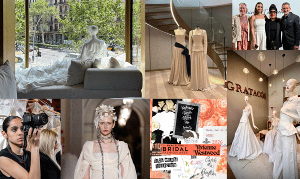 Collage de fotos de diseños de moda nupcial