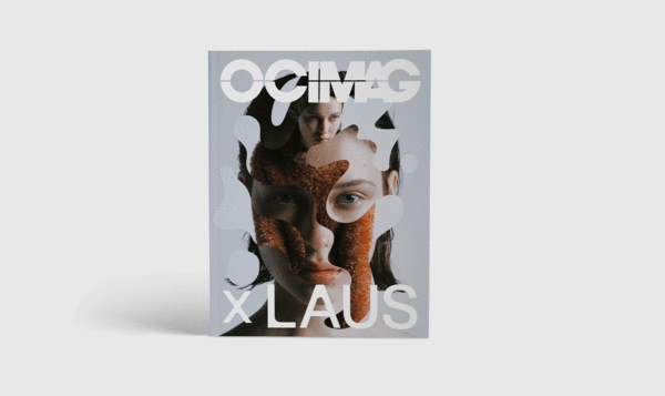 Portada de un magazine con una foto de un rostro semicubierto con las letras OCIMAG X LAUS