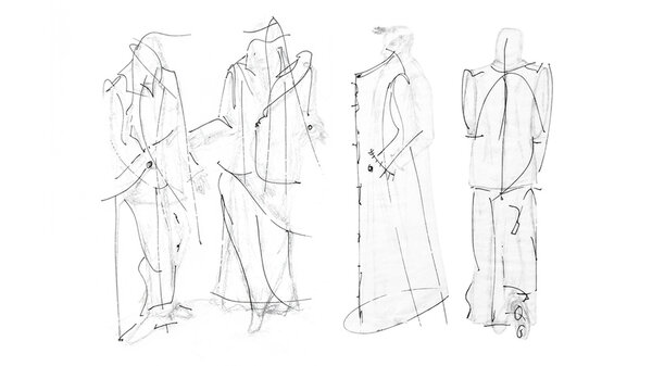 Boceto de moda con cuatro siluetas masculinas