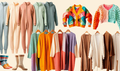 Catálogo con varias prendas en colorida cachemira: chaquetas, calcetines, pijamas...